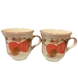 Mikasa Heritage Peach Blush F2009 Coffee Flat Cups Coffee Mugs Set of 2